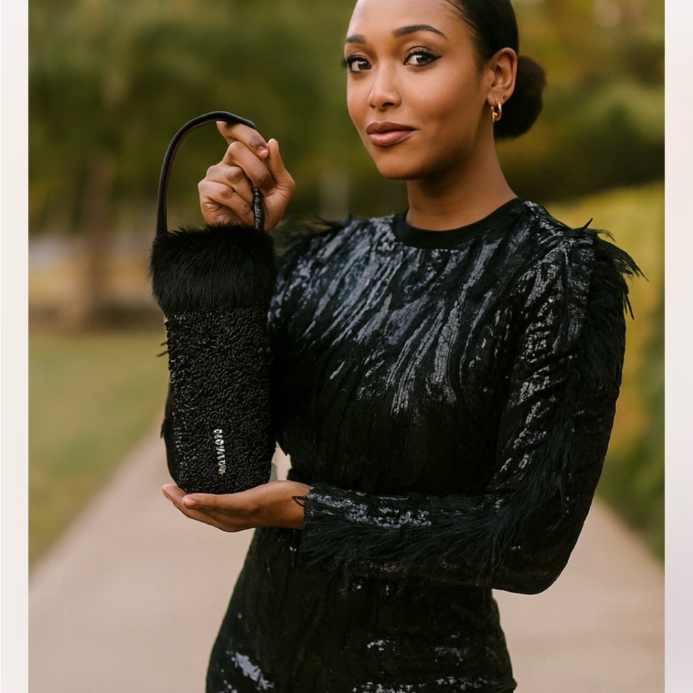 Chic Black Sequin Dress with delicate feather. Party dress, cocktail dress.